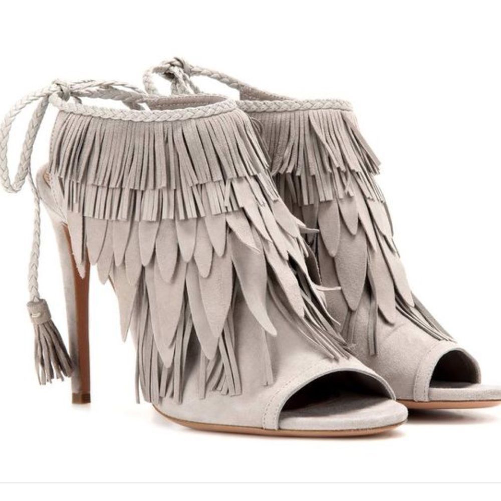 Aquazzura So Pocahontas Grey Suede Sandal 10 NWT - Picture 6 of 10